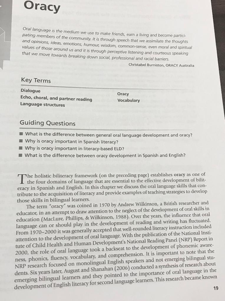 Please read the question: Why is oracy important