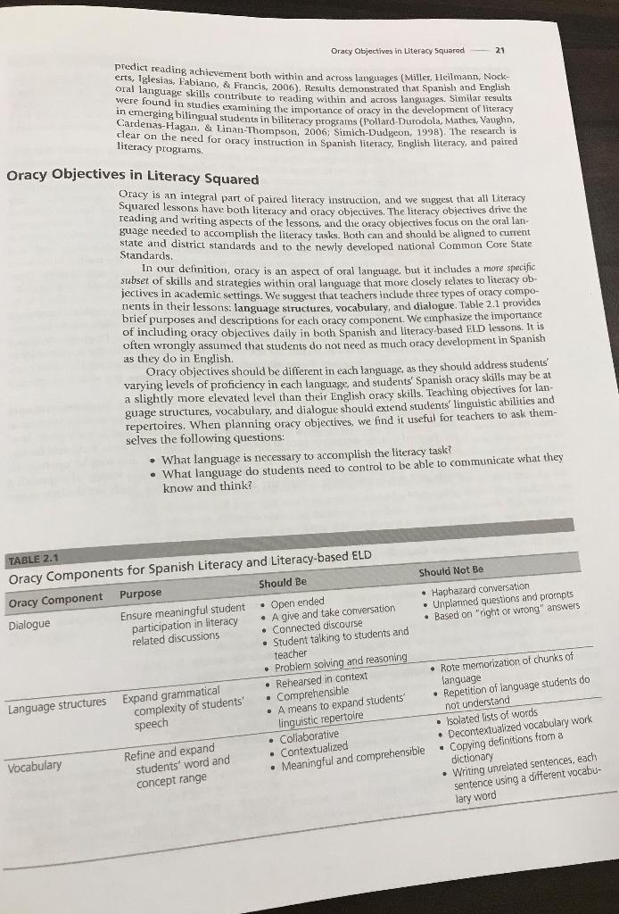 Please read the question: Why is oracy important