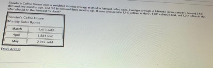 Scooter's Coffee House uses a weighted moving