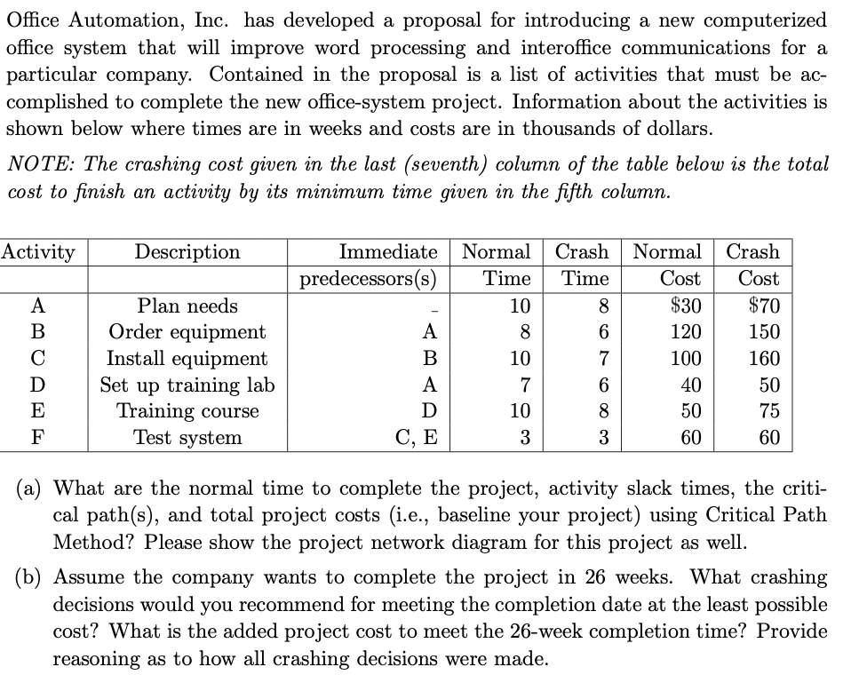 Office Automation, Inc. has developed a proposal