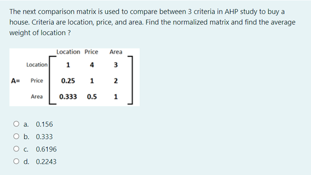 The next comparison matrix is used to compare