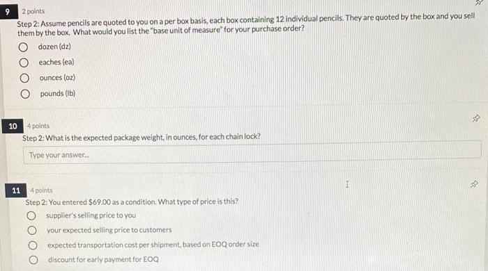 please answer 9-11 9 2 points Step 2: Assume