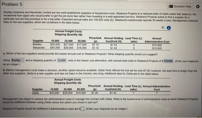 Please Answer Part B Problem 5 Question Help