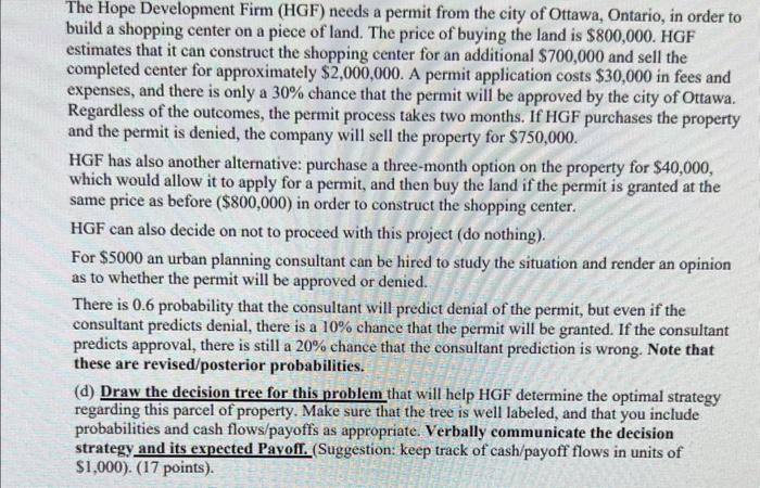 The Hope Development Firm (HGF) needs a permit