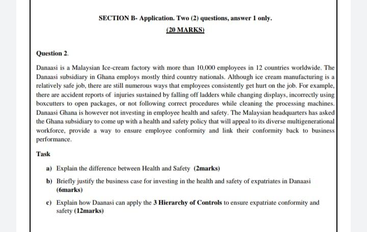SECTION B- Application. Two (2) questions, answer