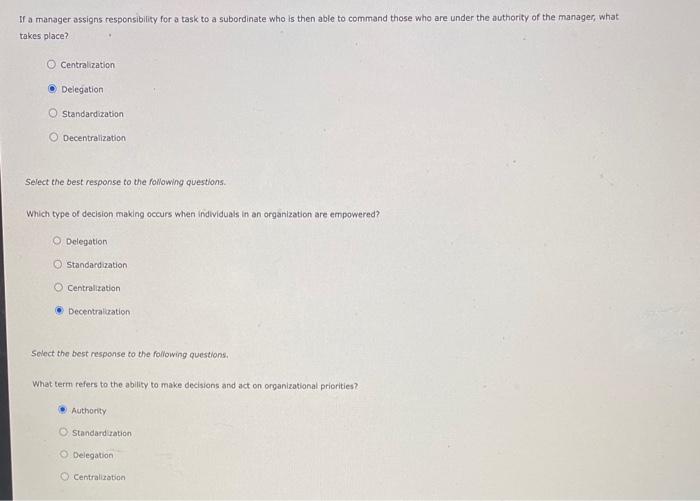 If a manager assigns responsibility for a task to