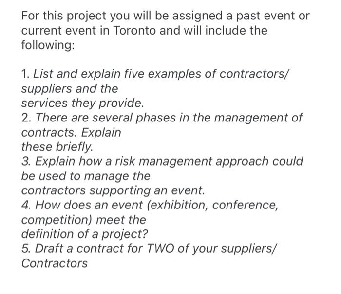 For this project you will be assigned a past