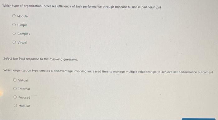 Which type of organization increases efficiency