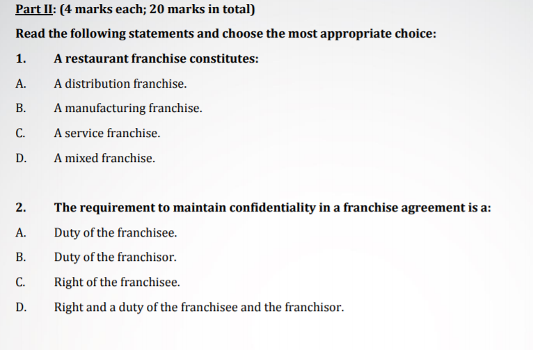 please quick answer Part II: (4 marks each; 20