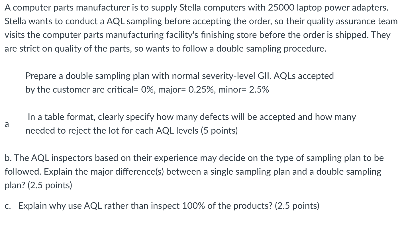 A computer parts manufacturer is to supply Stella