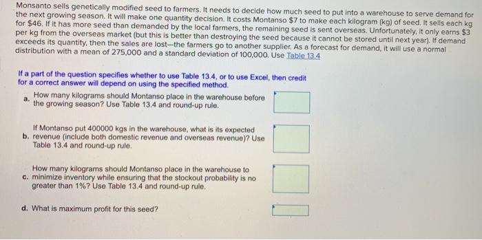 Monsanto sells genetically modified seed to