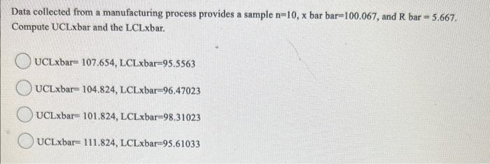 Data collected from a manufacturing process