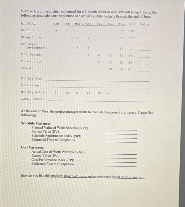 5. There is a project, which is planned for a