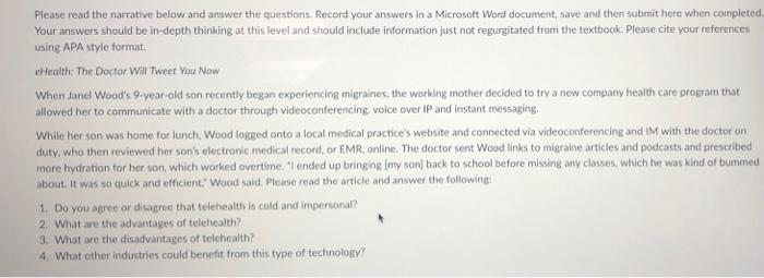 Please read the narrative below and answer the