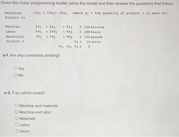 Given this linear programming model, solve the