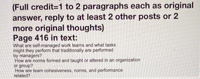 (Full credit=1 to 2 paragraphs each as original