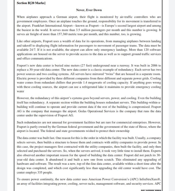 Section B[20 Marks] Never, Ever Down When