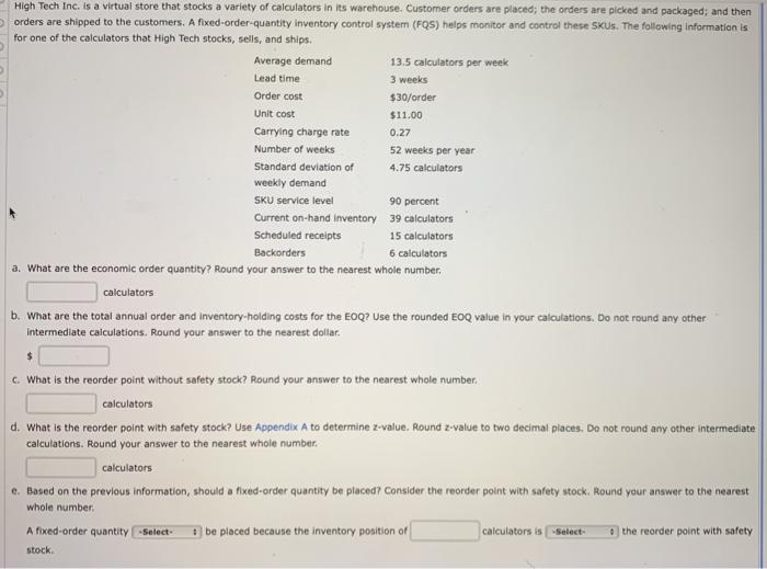 High Tech Inc. is a virtual store that stocks a