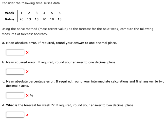 Consider the following time series data. Week 1 2