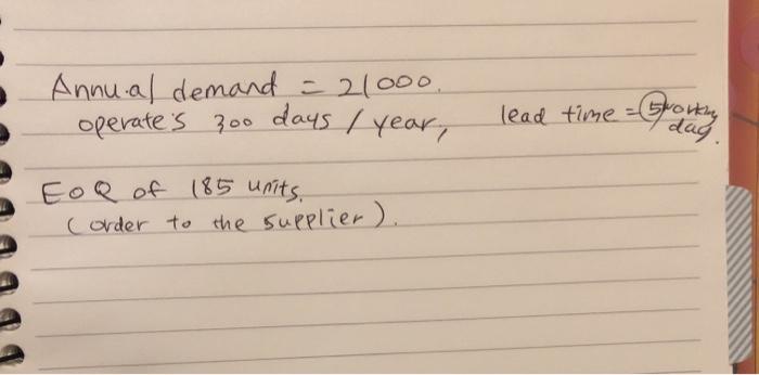 what is the reoder point?? Annu.al demand = 21000