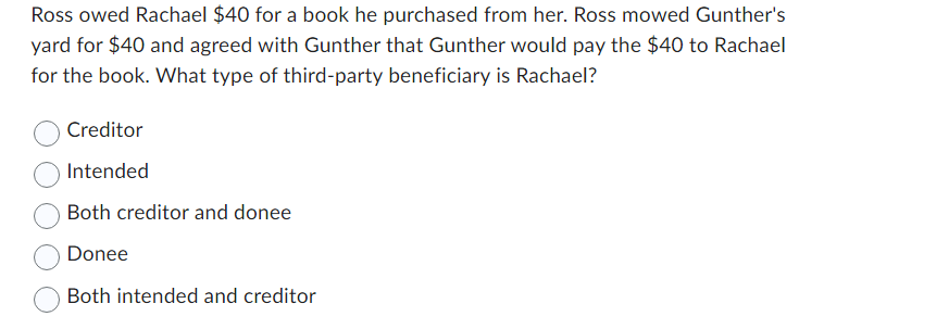 Ross owed Rachael $40 for a book he purchased
