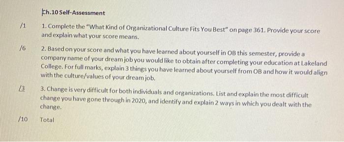 71 76 Ch.10 Self-Assessment 1. Complete the "What