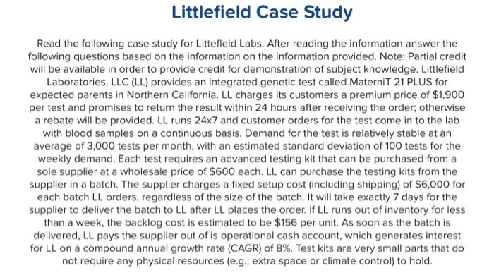 Read the following case study for Littefleid