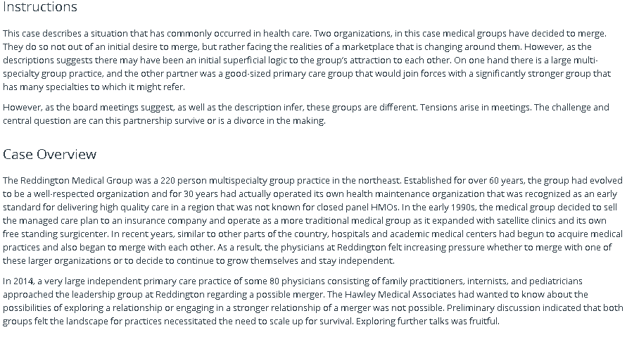 Instructions This case describes a situation that