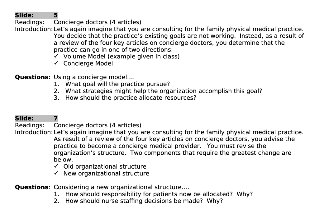 Slide: 5 Readings: Concierge doctors (4 articles)