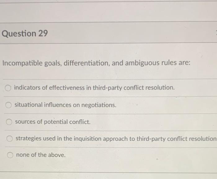 Question 29 Incompatible goals, differentiation,