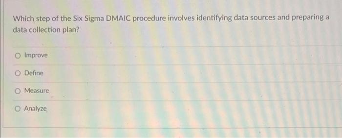 Which step of the Six Sigma DMAIC procedure