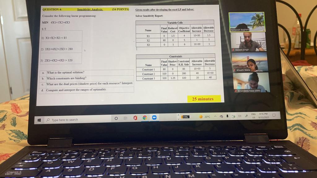 QUESTION 4: Sensitivity Analysis (16 POINTS)