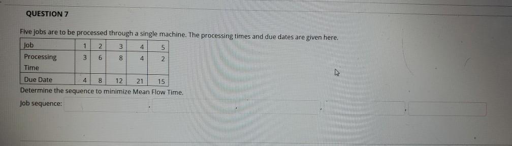 QUESTION 7 Five jobs are to be processed through