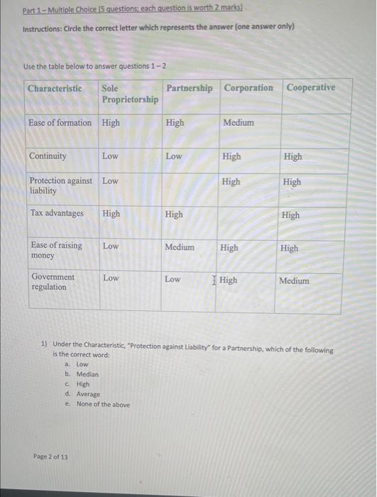 Part 1-Multiple Choice (5 questions: each