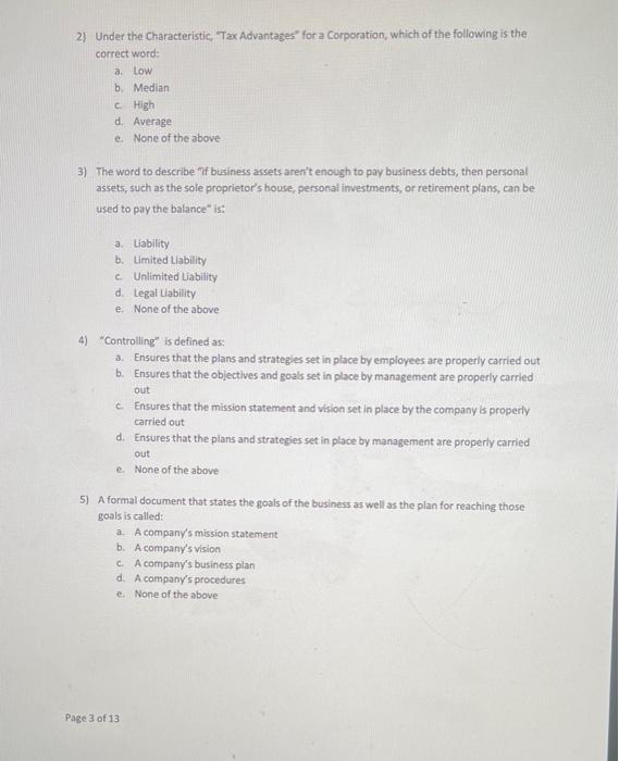 Part 1-Multiple Choice (5 questions: each