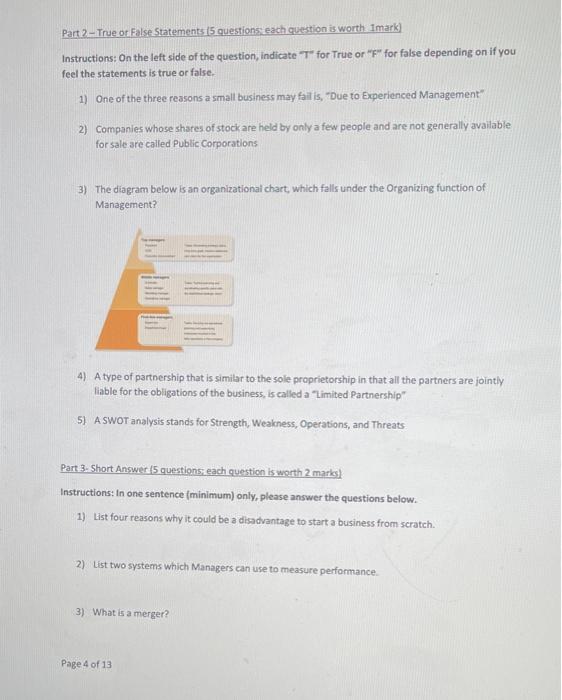 Part 1-Multiple Choice (5 questions: each