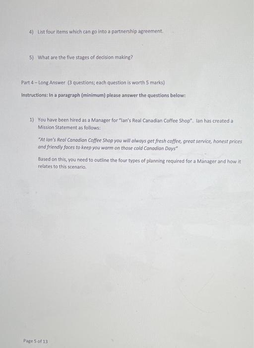 Part 1-Multiple Choice (5 questions: each