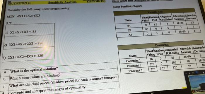 (16 POIN2 Client QUESTION 4: Sensitivity Analysis