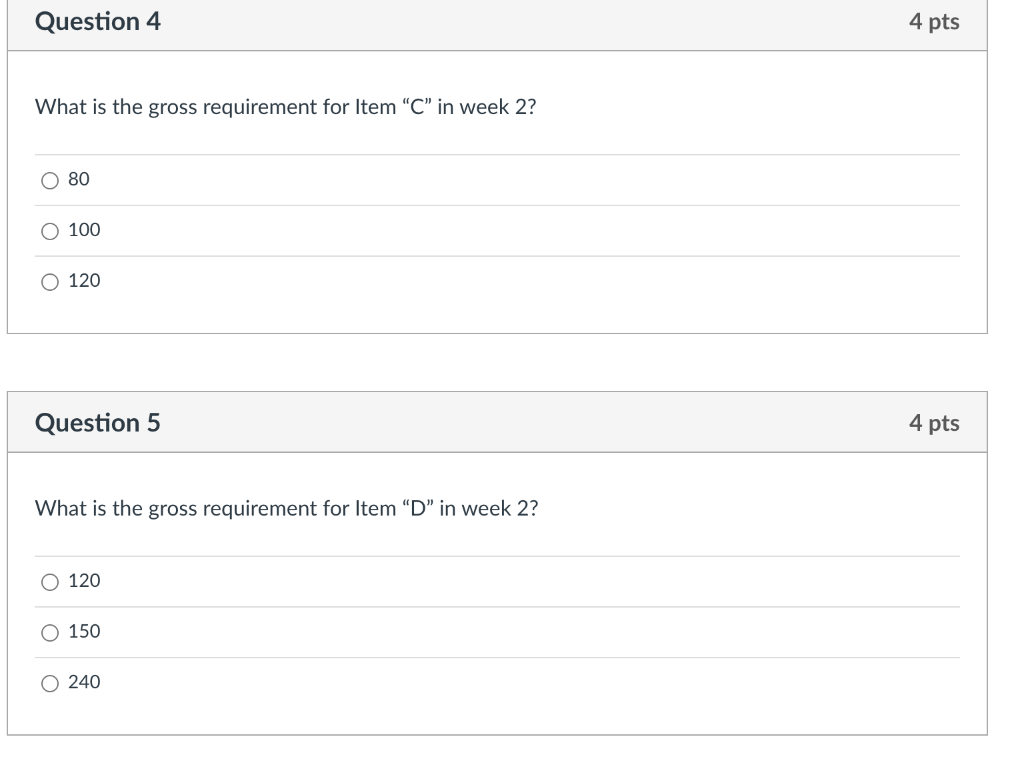 Alyssa wants to develop an MRP. The data from the