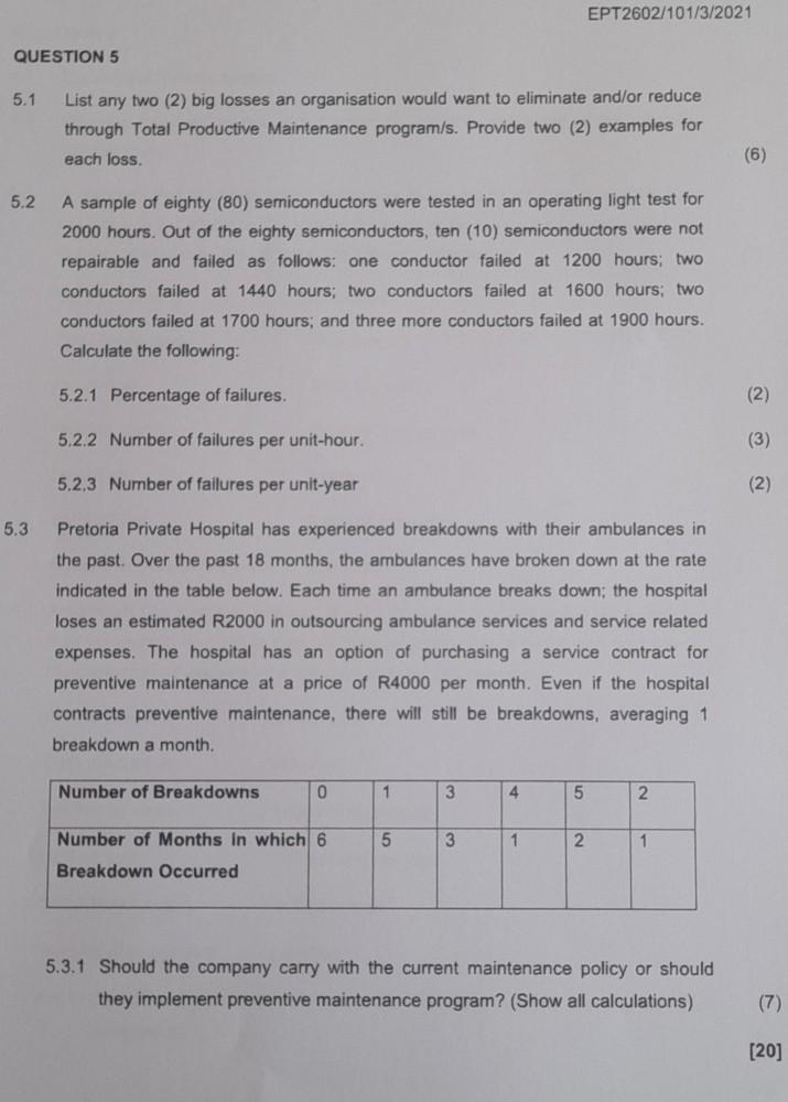 QUESTION 6 6.1 A company that manufactures car