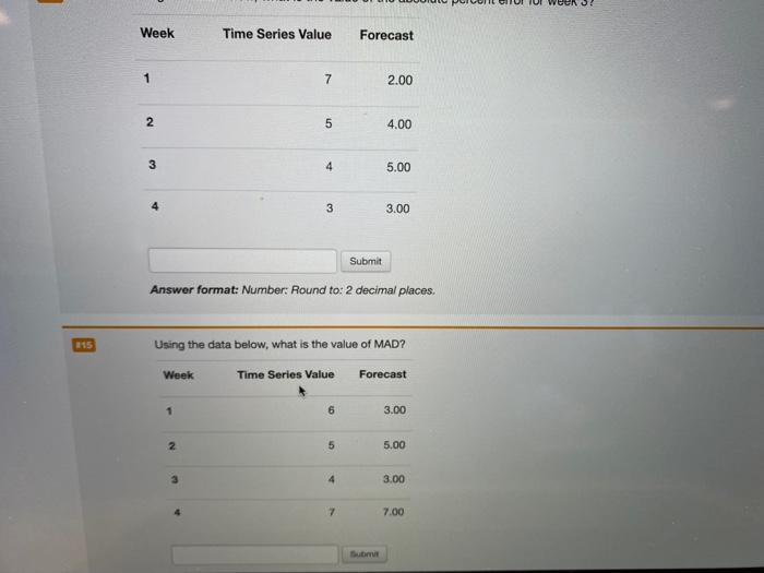 Week Time Series Value Forecast 1 7 2.00 2 5 4.00