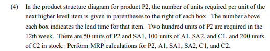 (4) In the product structure diagram for product