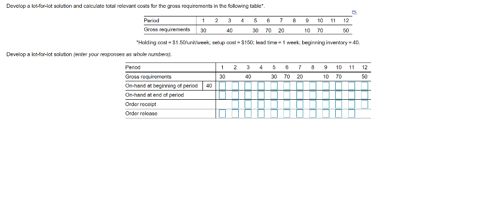 Develop a lot-for-lot solution and calculate