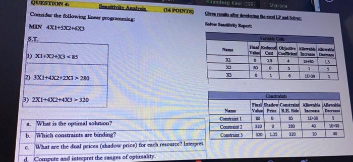 (16 POINTS) QUESTION 4: Sensitivi Anakin Consider