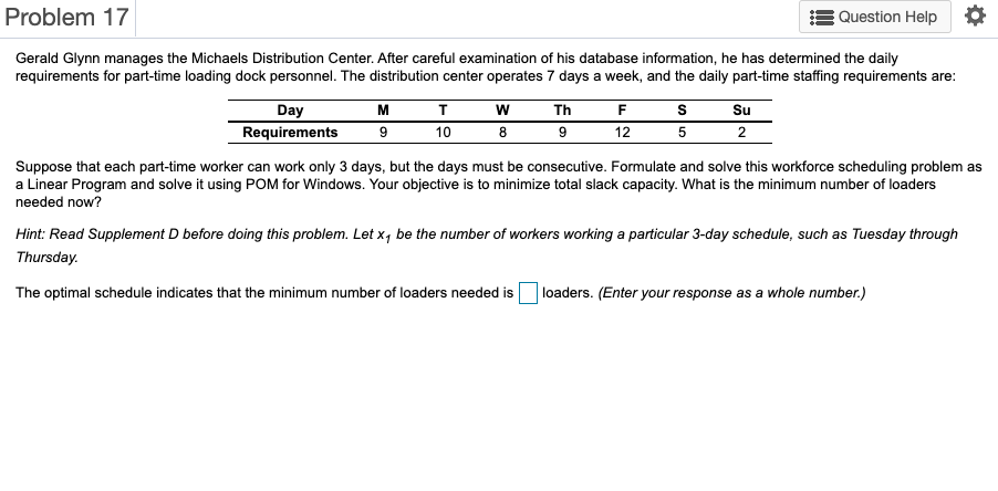 Problem 17 Question Help o Gerald Glynn manages