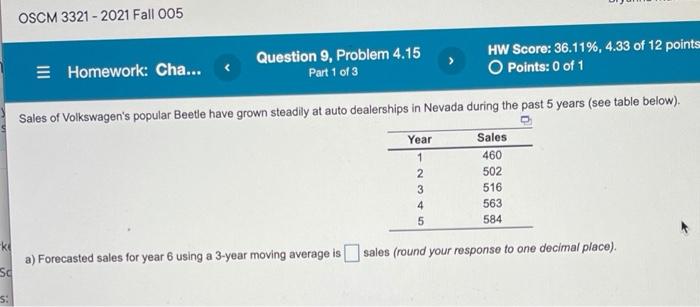 OSCM 3321 - 2021 Fall 005 > Homework: Cha...