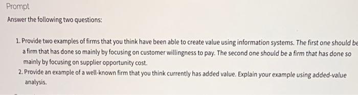 Prompt Answer the following two questions: 1.