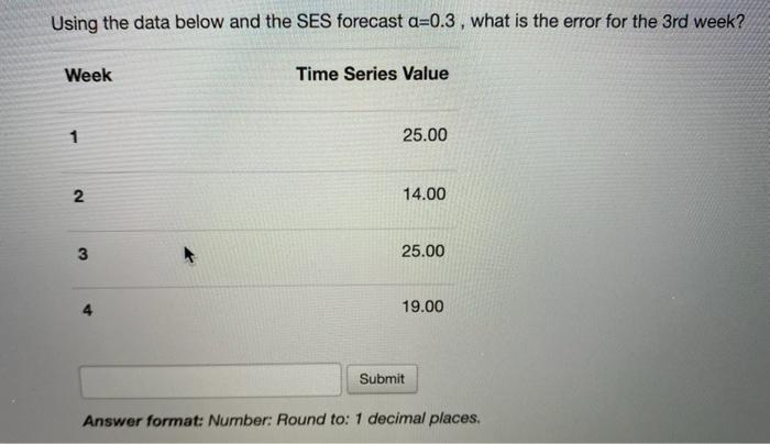 Using the data below and the SES forecast a=0.3 ,