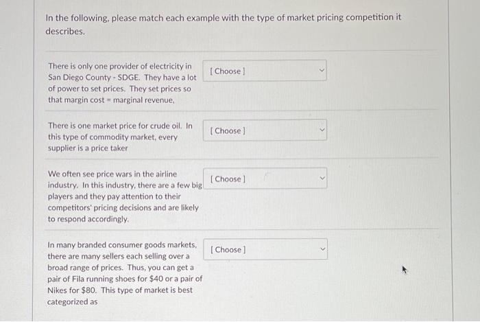 In the following, please match each example with