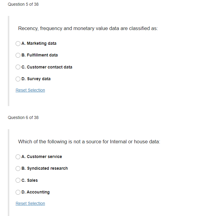 Question 5 of 38 Recency, frequency and monetary